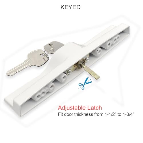 ALLYWASAI Patio Sliding Patio Door Handle Set with Mortise Lock, Key Cylinder and Keeper, Wood Handle Lock Set Fits Door Thickness from 1-1/2" to 1-3/4", 3-15/16" Screw Hole Spacing, Keyed, White - Image 5