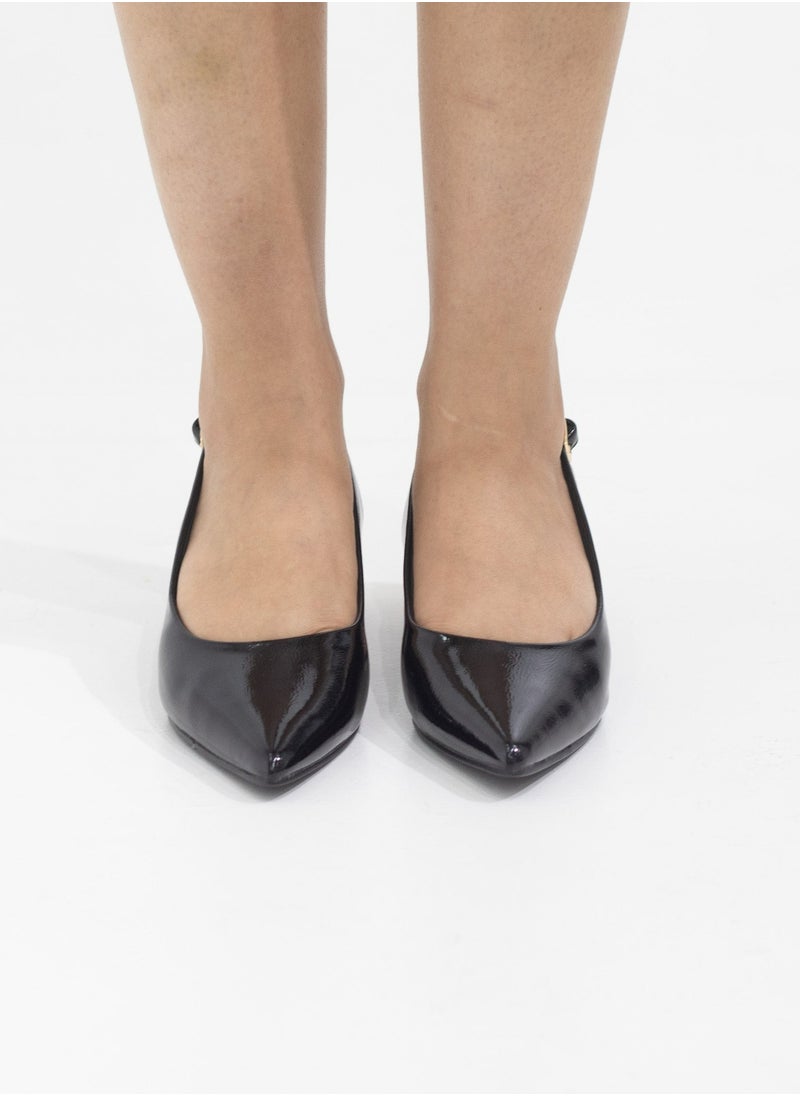 LAMARAPARIS - Gabrina 4cm heel pu closed toe sling court black - Image 1