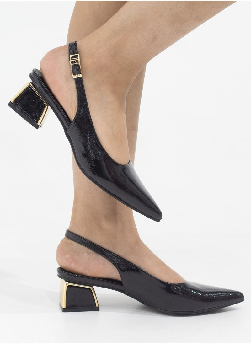 LAMARAPARIS - Gabrina 4cm heel pu closed toe sling court black - Image 1