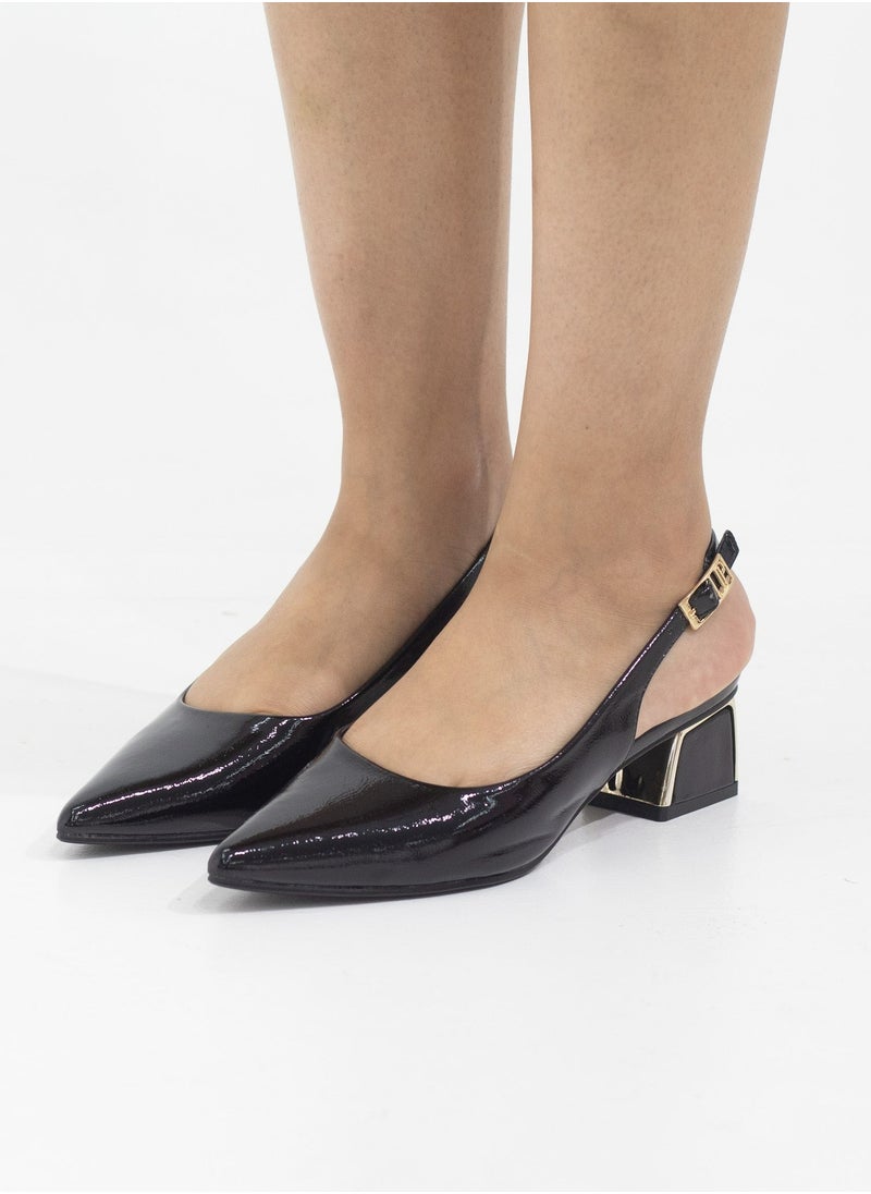 LAMARAPARIS - Gabrina 4cm heel pu closed toe sling court black - Image 1