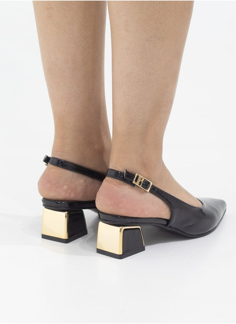 LAMARAPARIS - Gabrina 4cm heel pu closed toe sling court black - Image 1
