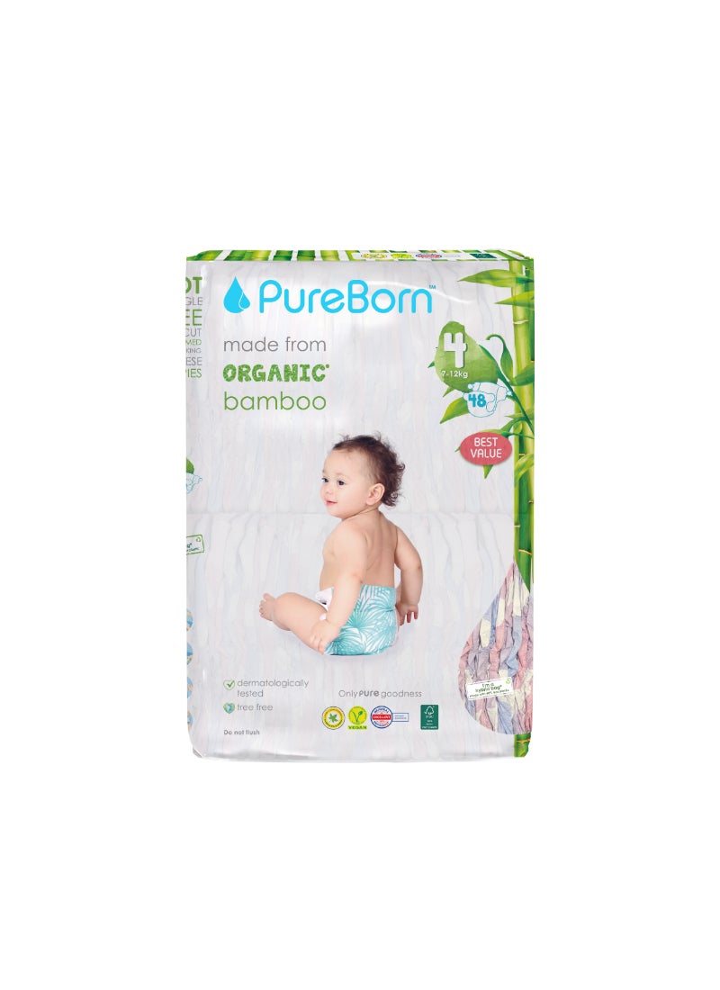 PureBorn Organic Baby Tape Style Diapers Size-4 7-12 kg Cloud Print - Image 1