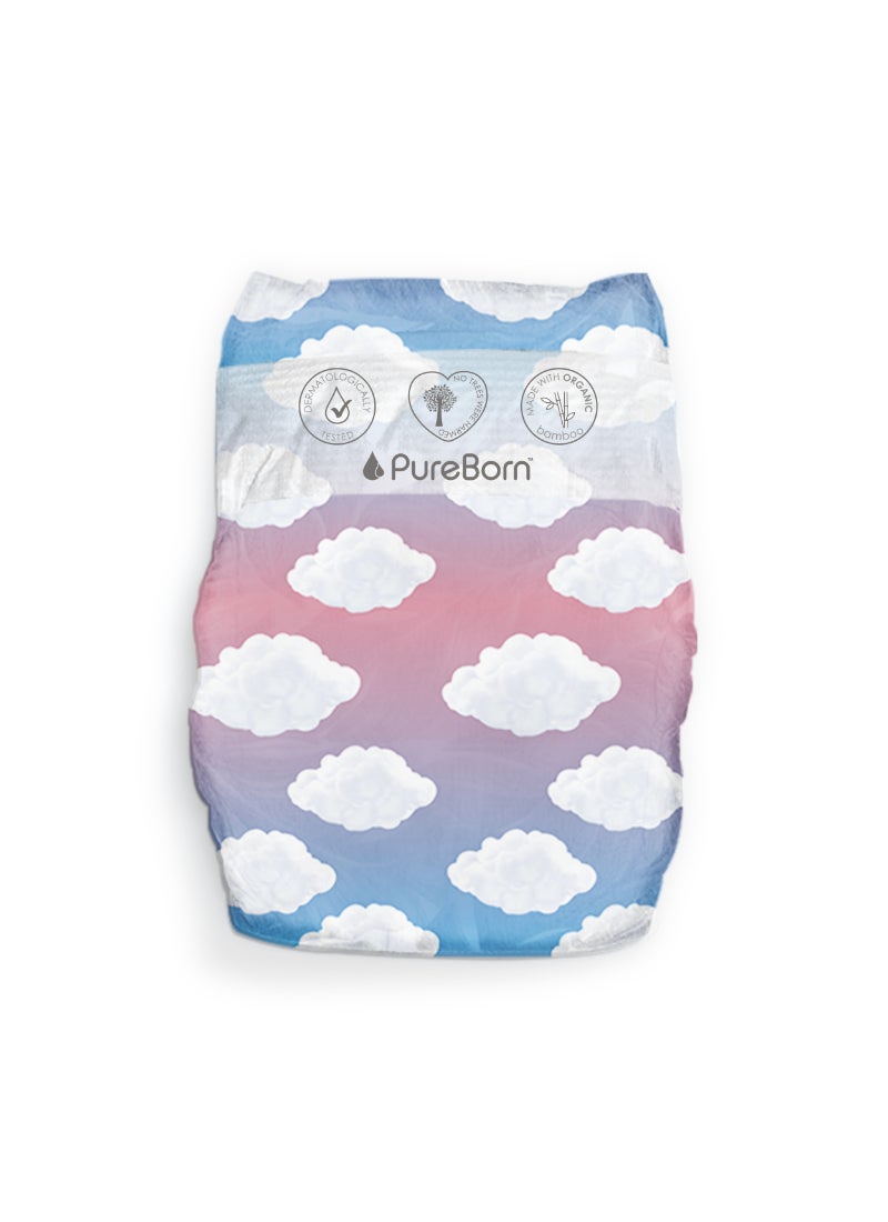 PureBorn Organic Baby Tape Style Diapers Size-4 7-12 kg Cloud Print - Image 2