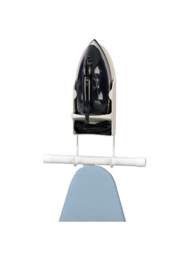 Household Essentials 166-1 Iron Wall Mount with Attached Ironing Board Hooks,White - Image 2