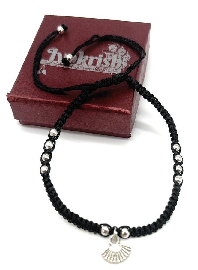 Jyokrish Handmade Adjustable Simple Black Silk Thread hanging Chinese Fan anklet For Women | girls | Nazariya |Payal | Nazar Battu |Free Size |Pair of 1 - Image 4