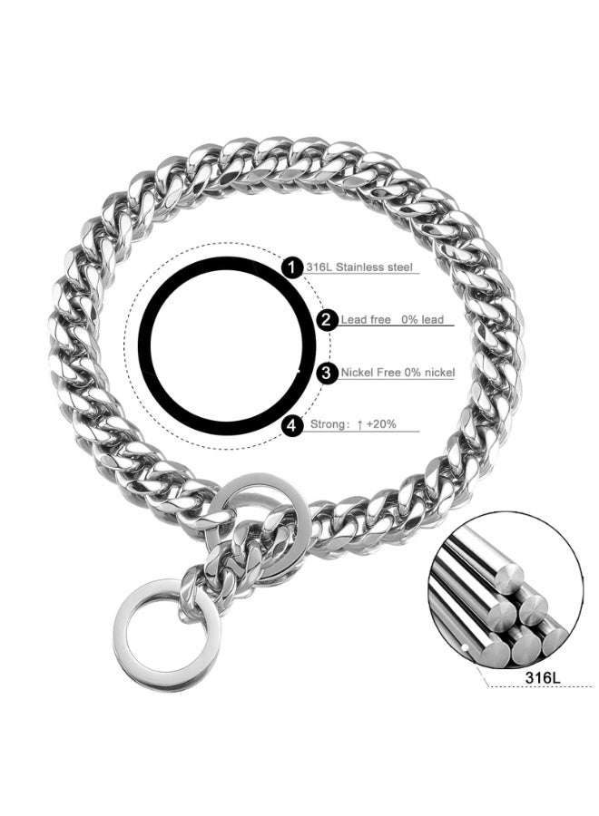 Stainless Steel Cuban Link Dog Collar, 15mm Wide Heavy Duty Curb Chain Choker with O-Ring, 50.8cm (20 Inches) - Image 3