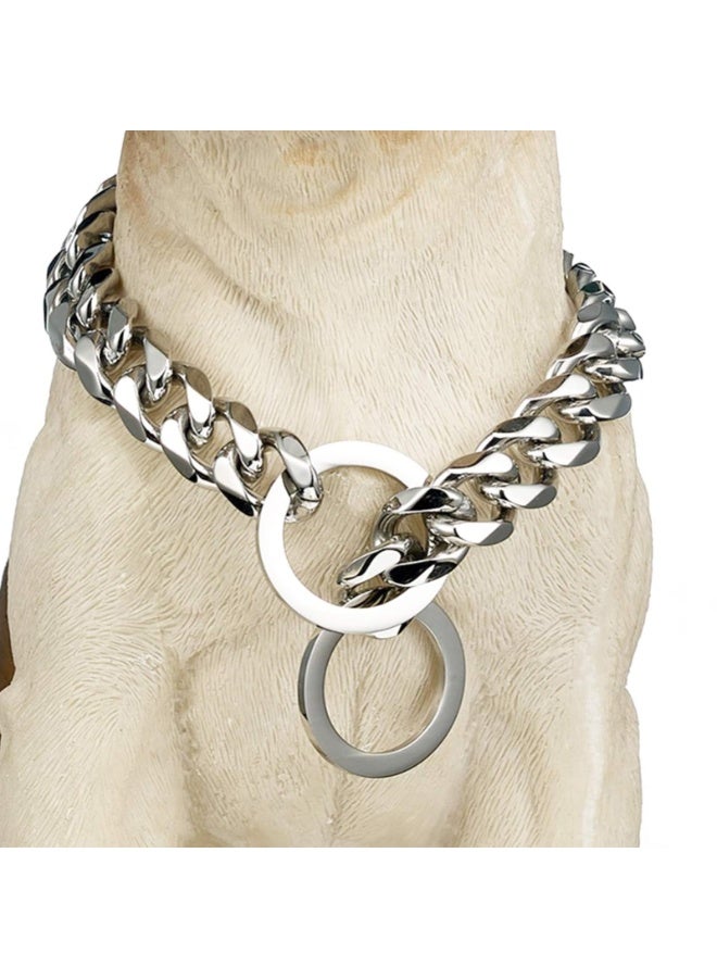 Stainless Steel Cuban Link Dog Collar, 15mm Wide Heavy Duty Curb Chain Choker with O-Ring, 50.8cm (20 Inches) - Image 1