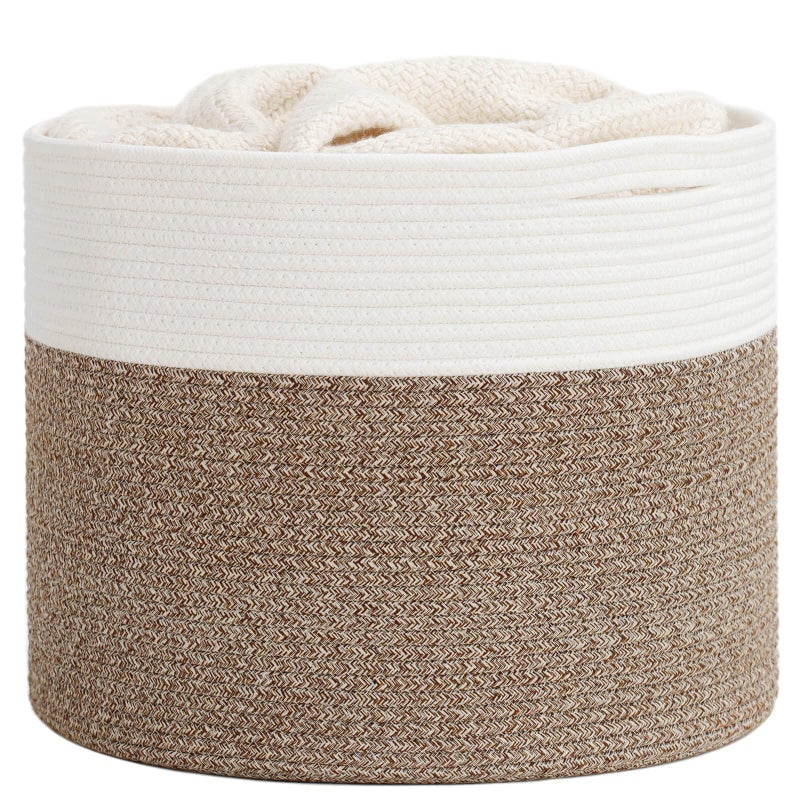 Goodpick 15.8 X 15.8 X 13.8 Inches Blanket Basket - Cotton Rope Baskets For Blankets & Toys Nursery & Living Room Decor (Soft Material Design) - Image 1