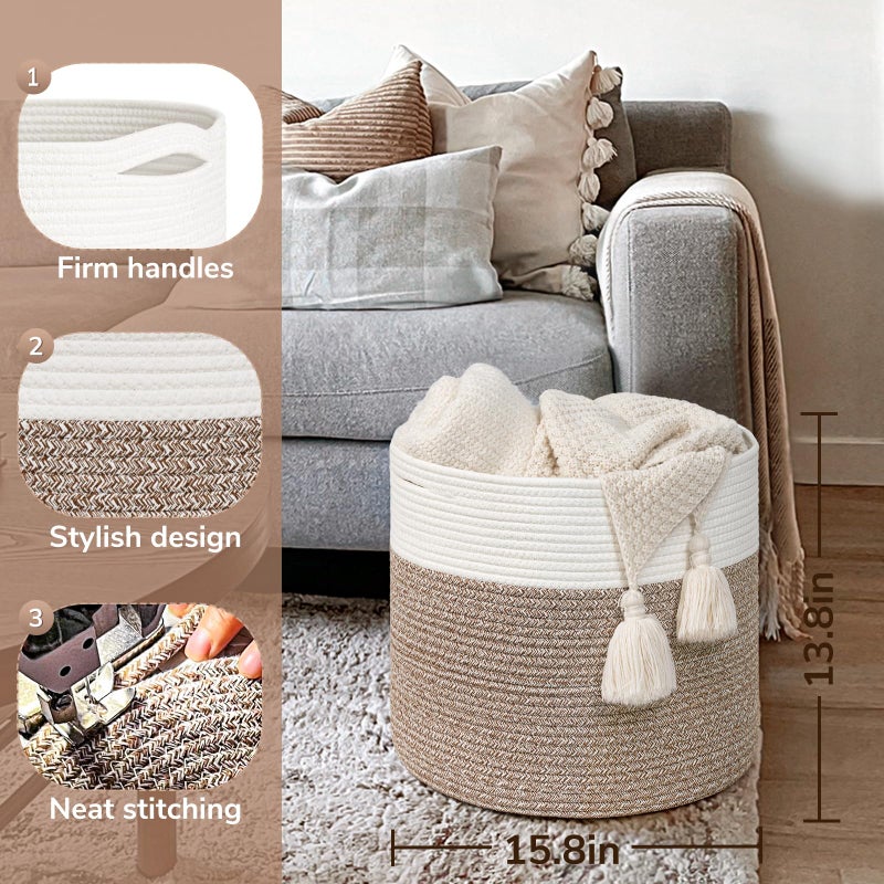 Goodpick 15.8 X 15.8 X 13.8 Inches Blanket Basket - Cotton Rope Baskets For Blankets & Toys Nursery & Living Room Decor (Soft Material Design) - Image 3