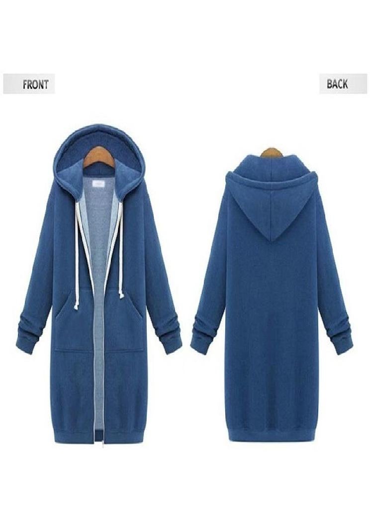 Eckek - Women Hooded Long Sweatshirts Coat Casual Pockets Zipper Outerwear Jacket - Image 1