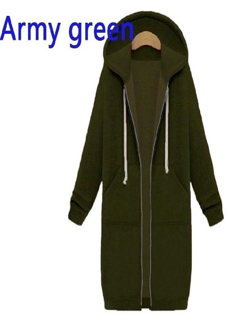 Eckek - Women Hooded Long Sweatshirts Coat Casual Pockets Zipper Outerwear Jacket - Image 1
