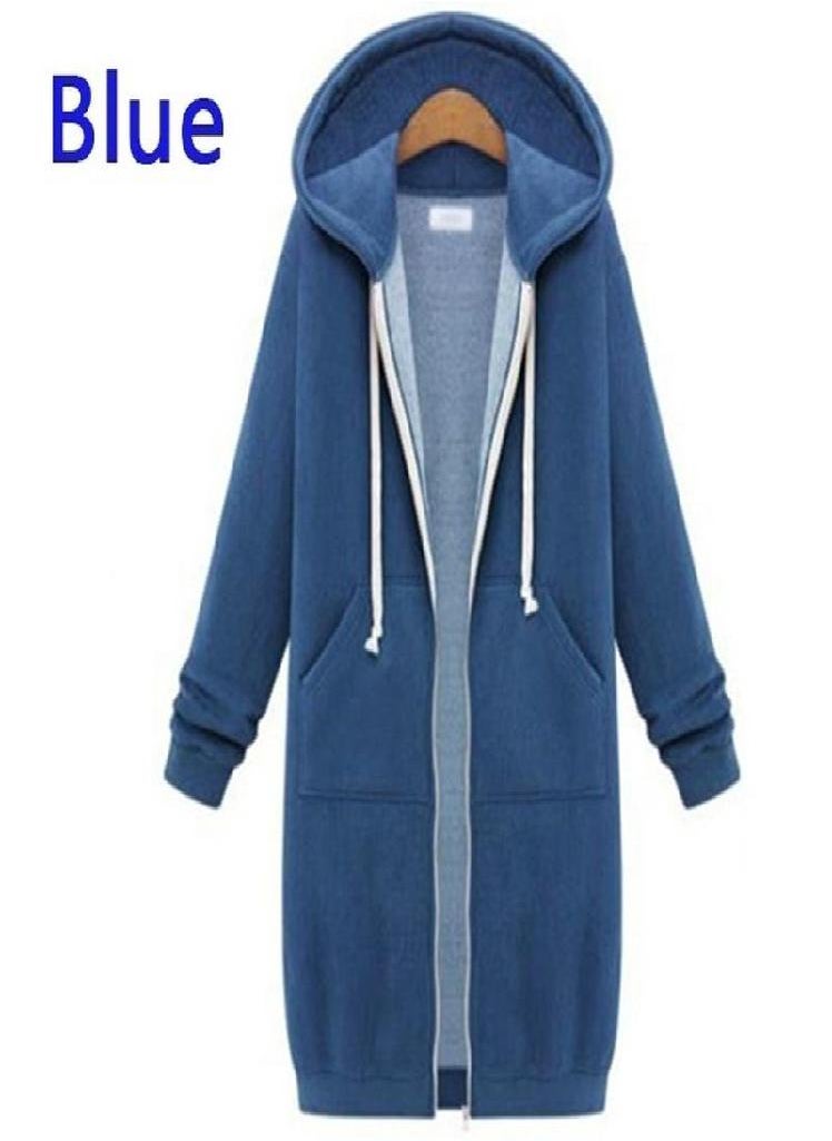 Eckek - Women Hooded Long Sweatshirts Coat Casual Pockets Zipper Outerwear Jacket - Image 1