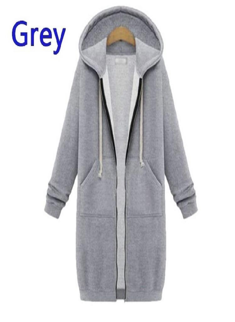 Eckek - Women Hooded Long Sweatshirts Coat Casual Pockets Zipper Outerwear Jacket - Image 1