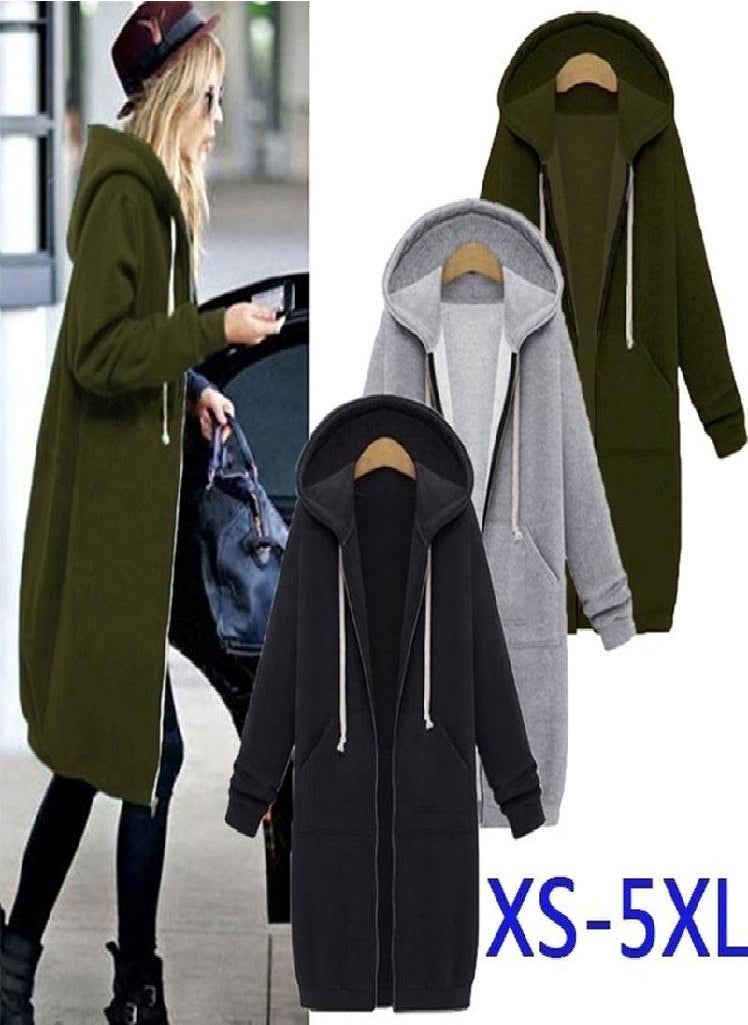 Eckek - Women Hooded Long Sweatshirts Coat Casual Pockets Zipper Outerwear Jacket - Image 1