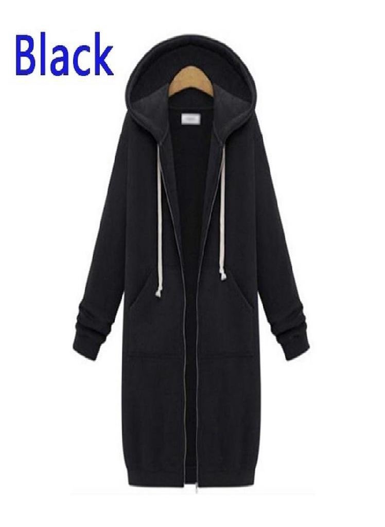 Eckek - Women Hooded Long Sweatshirts Coat Casual Pockets Zipper Outerwear Jacket - Image 1