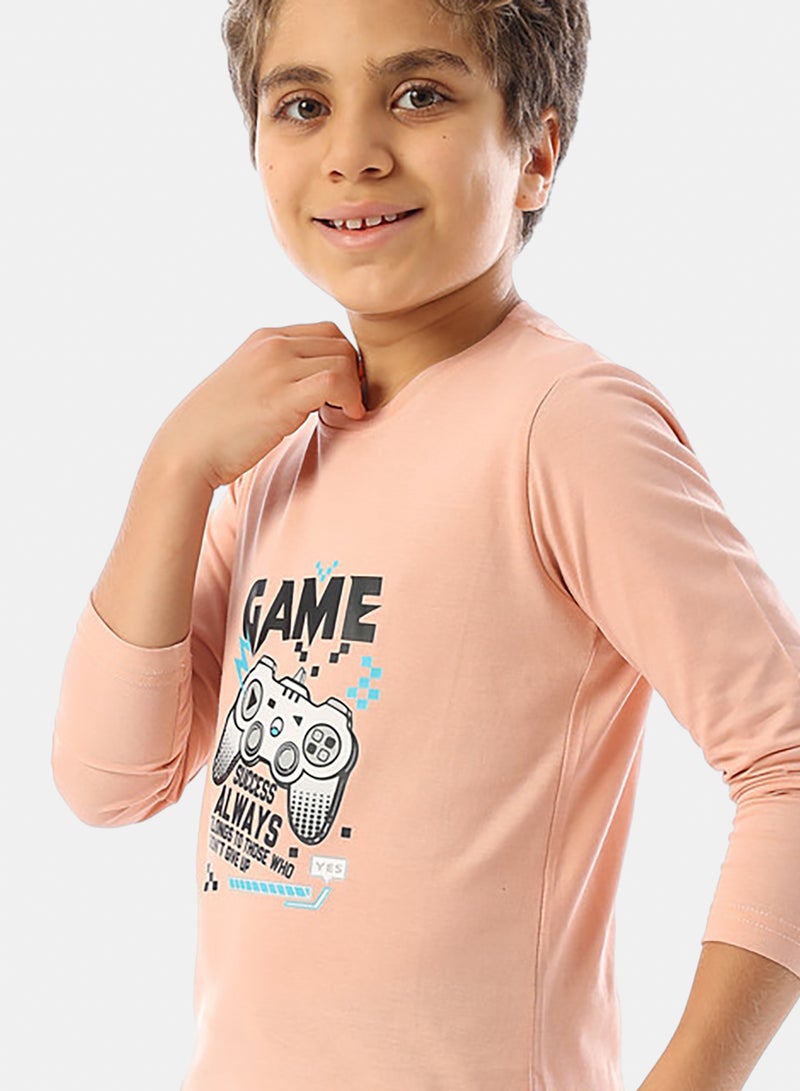 Andora Long Sleeves Crew Neck Printed Boys T-Shirt - Pale Orange - Image 4