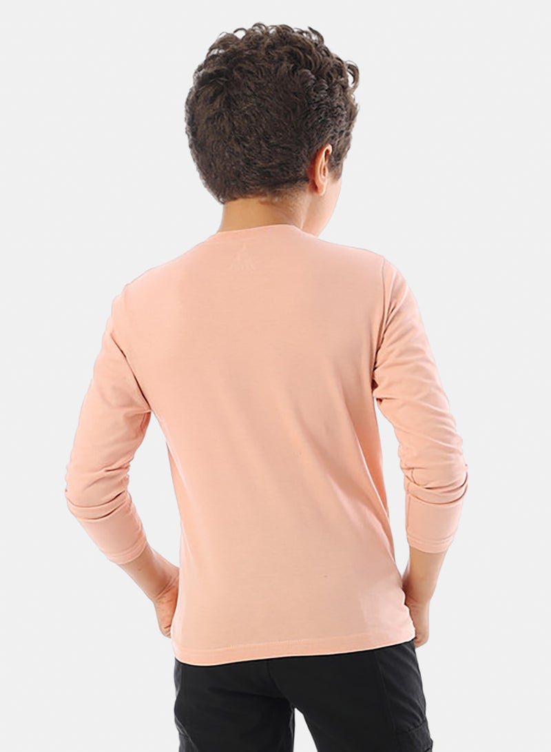 Andora Long Sleeves Crew Neck Printed Boys T-Shirt - Pale Orange - Image 3