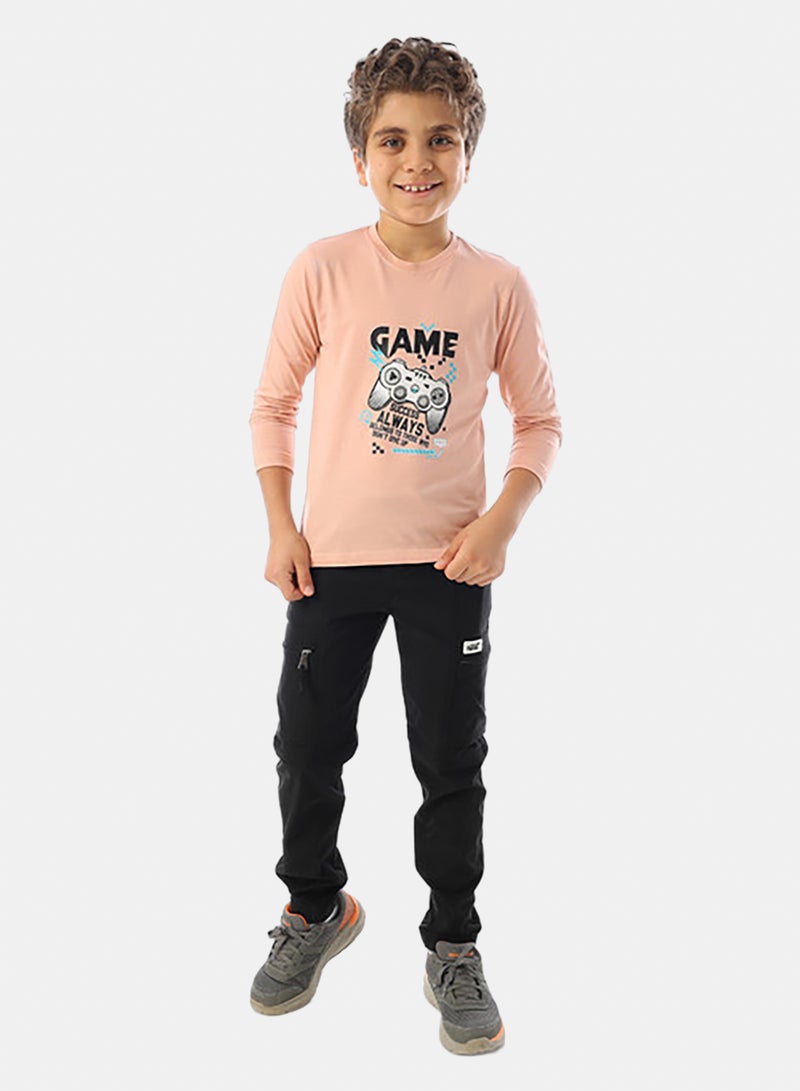 Andora Long Sleeves Crew Neck Printed Boys T-Shirt - Pale Orange - Image 5