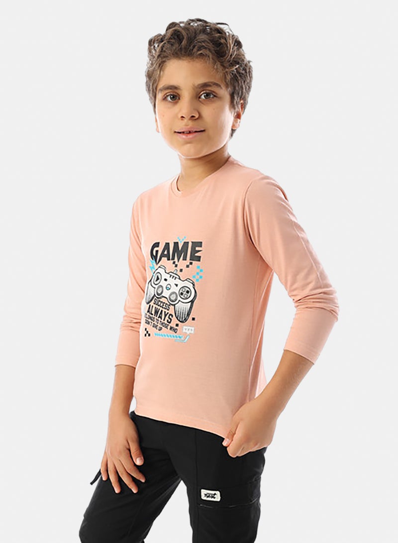 Andora Long Sleeves Crew Neck Printed Boys T-Shirt - Pale Orange - Image 2