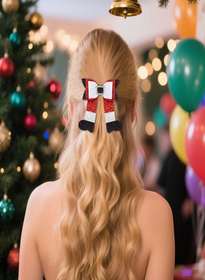 YISSION 4PCS Christmas Hair Clips for Women & Girls, Santa Boot & Bow Shaped Glitter Hair Barrettes, Festive Xmas Hair Accessories for Holiday Party, Christmas Celebration & Gift - Image 4
