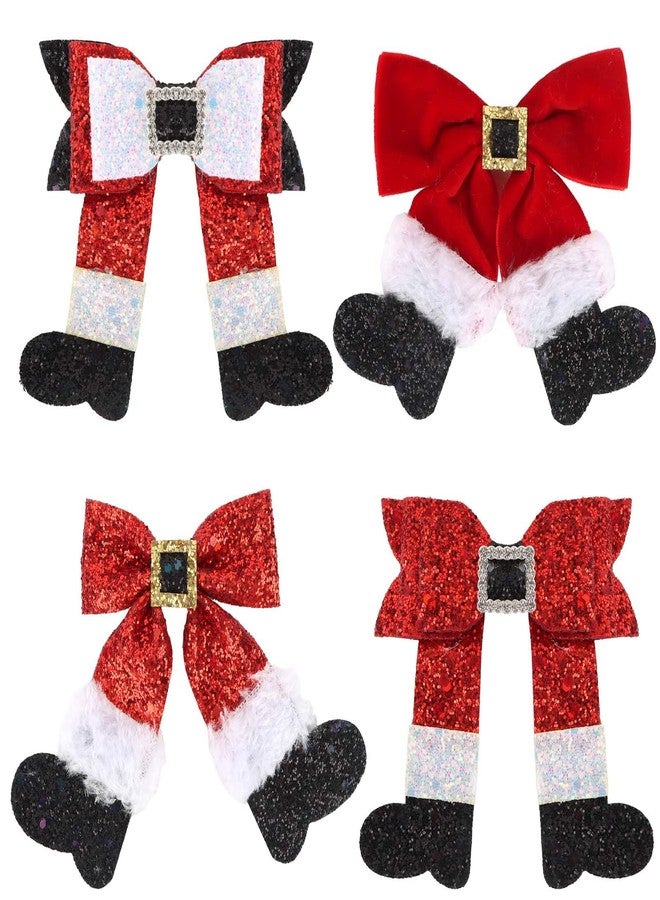 YISSION 4PCS Christmas Hair Clips for Women & Girls, Santa Boot & Bow Shaped Glitter Hair Barrettes, Festive Xmas Hair Accessories for Holiday Party, Christmas Celebration & Gift - Image 1