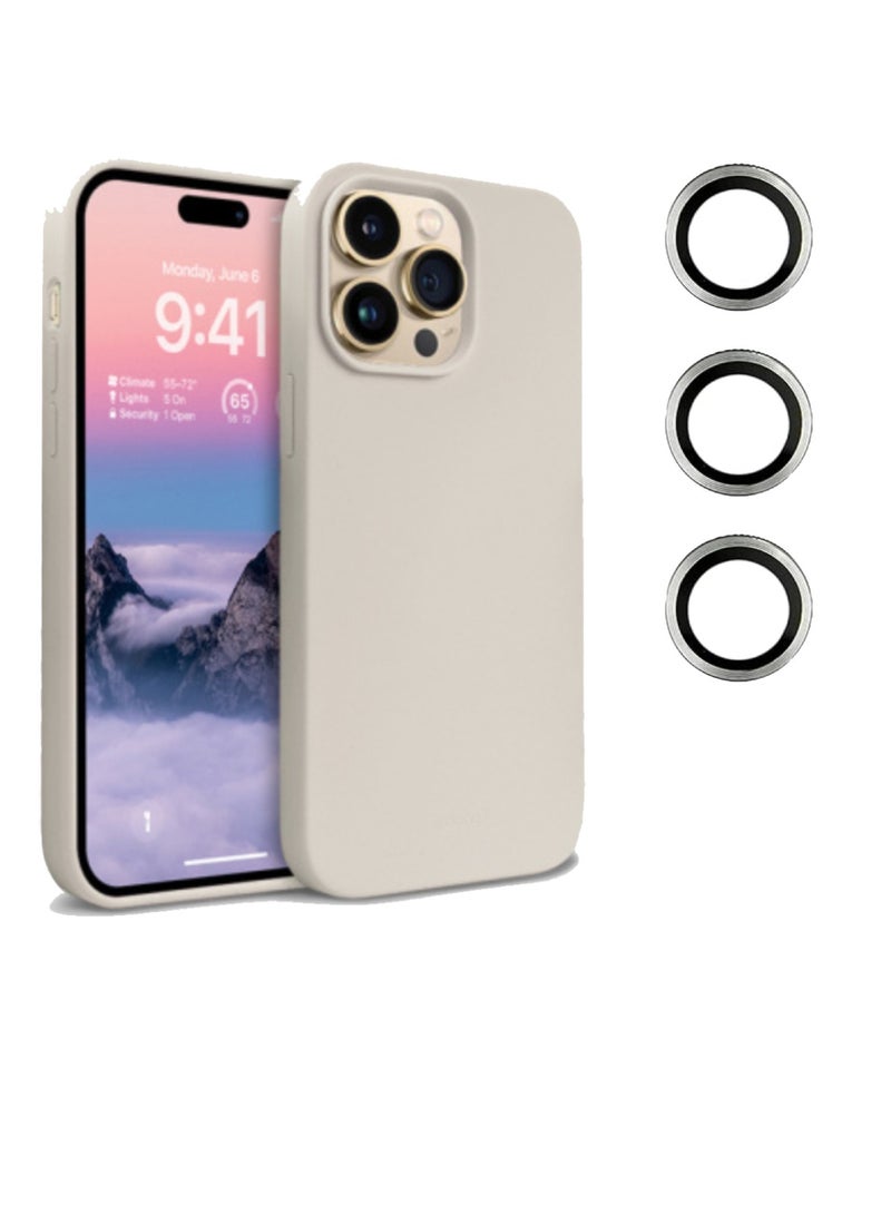 Digi Core جراب سيليكون لهاتف iPhone 15 Pro Max مقاس 6.7 بوصة مع 3 قطع لحماية عدسة الكاميرا لهاتف iPhone 15 Pro Max لهاتف iPhone 15 Pro Max بيج