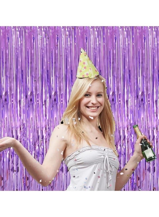 i-CHONY Shiny Light Purple Fringe Curtain - 2pcs 3.2ft x 8.2ft Metallic Tinsel Foil Party Streamers | Photo Booth Backdrop Props for Birthday Wedding Bridal Shower Baby Shower Bachelorette Party Decor  - Image 2