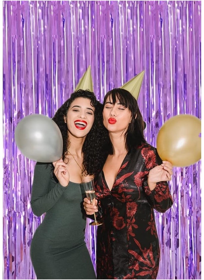 i-CHONY Shiny Light Purple Fringe Curtain - 2pcs 3.2ft x 8.2ft Metallic Tinsel Foil Party Streamers | Photo Booth Backdrop Props for Birthday Wedding Bridal Shower Baby Shower Bachelorette Party Decor  - Image 3