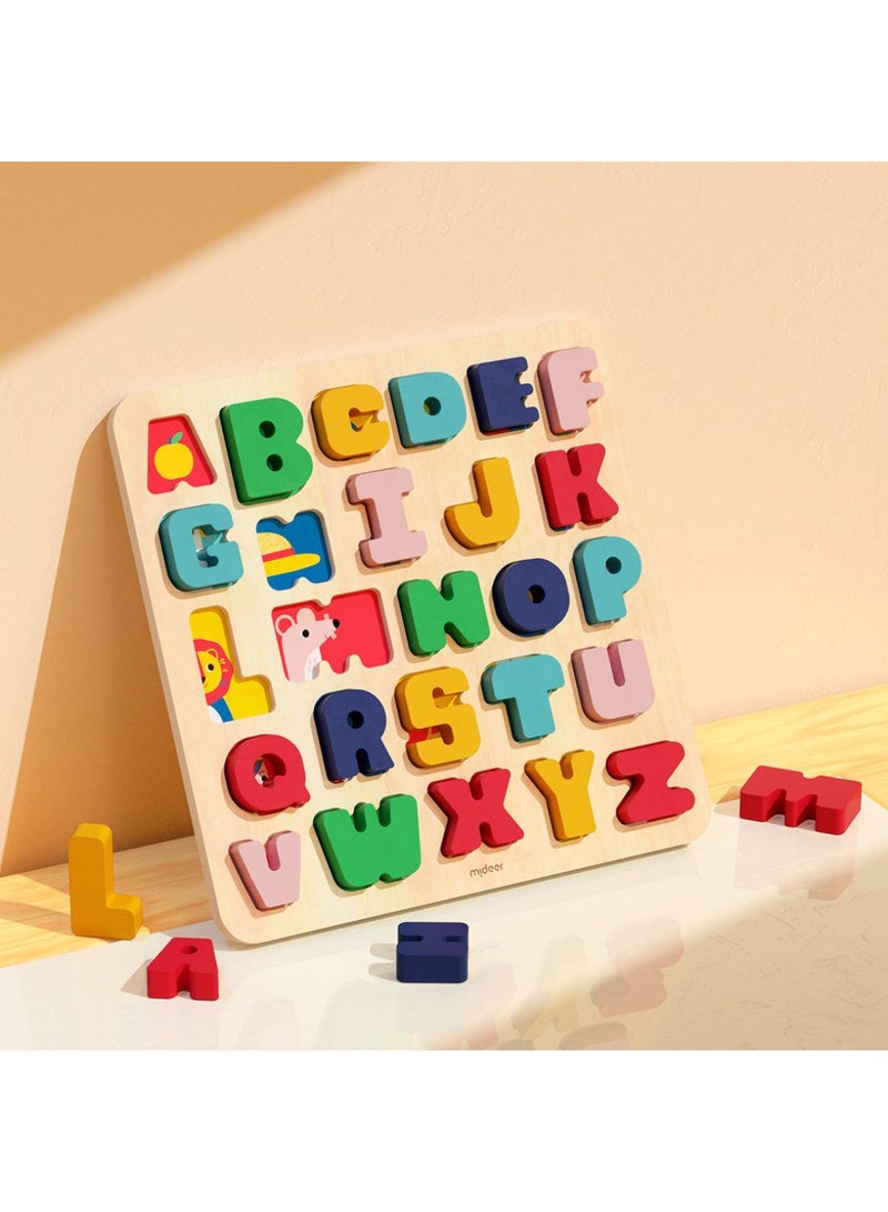 MiDeer Wooden Alphabet Puzzle – Montessori Educational Toy for Toddlers Ages 3+ | ABC Letter Learning Board with Colorful Basswood Pieces | Early Literacy, Fine Motor & Cognitive Skill Development - Image 2