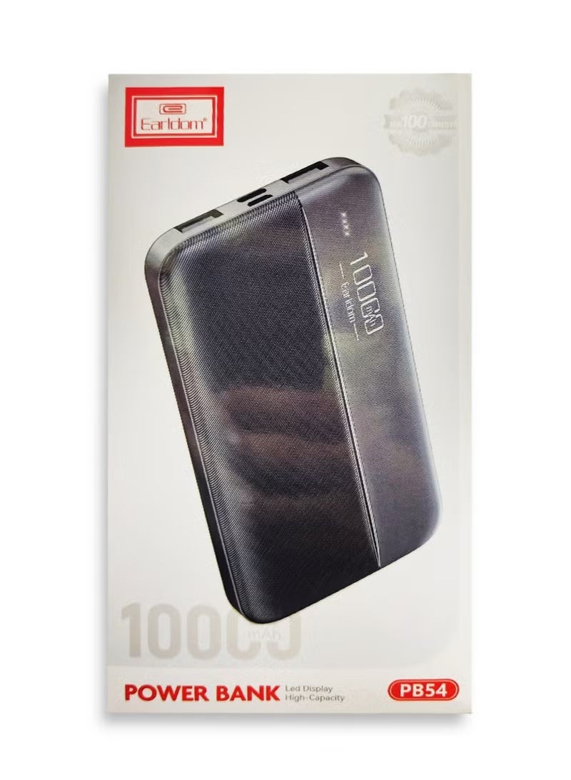 Earldom Power Bank 10000mAh with USB Output Fast Charging , Black - PB54 - Image 1