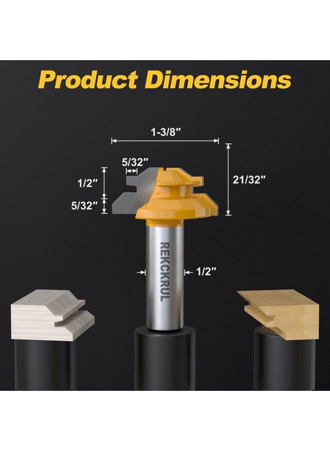 REKCKRUL Professional 45 Degree Lock Miter Router Bit - Carbide Tipped, 1/2" Shank, Cutting Height: 1/2", Woodworking Tools for Cabinets, Drawers, Doors & Furniture - Image 2