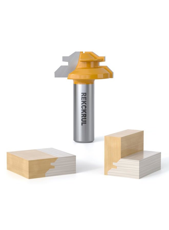 REKCKRUL Professional 45 Degree Lock Miter Router Bit - Carbide Tipped, 1/2" Shank, Cutting Height: 1/2", Woodworking Tools for Cabinets, Drawers, Doors & Furniture - Image 1