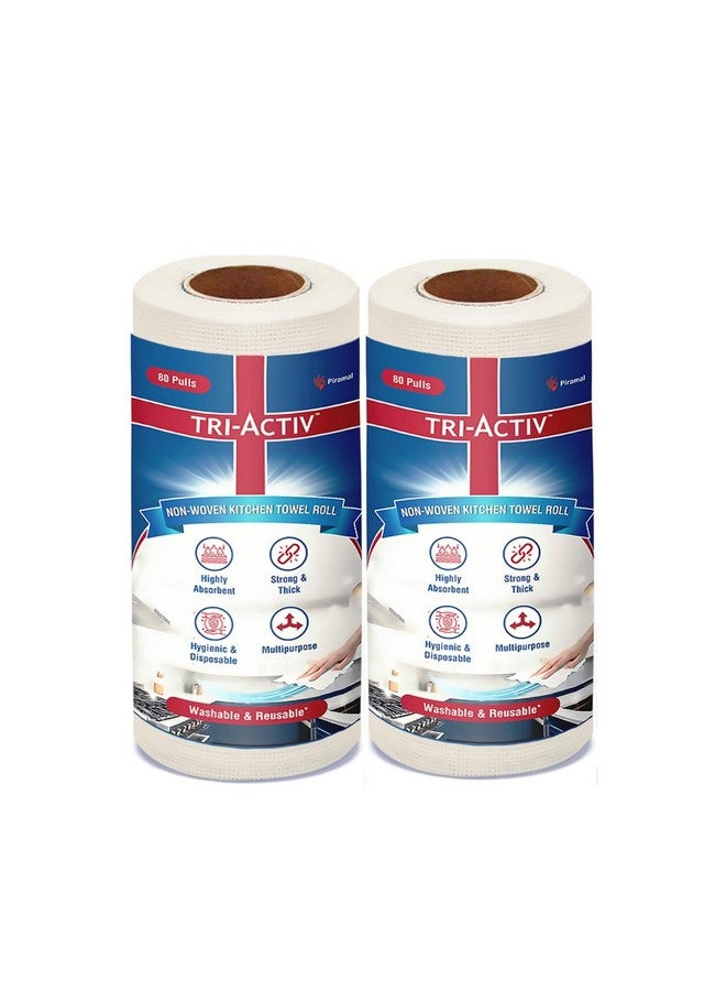 Tri-Activ Washable & Reusable Kitchen Towel Roll | 80 Pulls per Roll, 160 Sheets Pack of 2 | Highly Absorbent Kitchen Tissue Roll | Non Woven Fabric | Better alternative to Paper Tissue Roll | White - Image 1