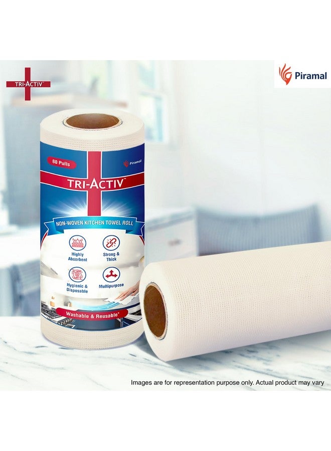 Tri-Activ Washable & Reusable Kitchen Towel Roll | 80 Pulls per Roll, 160 Sheets Pack of 2 | Highly Absorbent Kitchen Tissue Roll | Non Woven Fabric | Better alternative to Paper Tissue Roll | White - Image 2