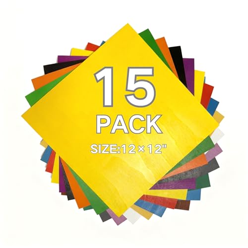 Mroy mio 15 Pack Colored Double-Sided Plywood Sheets, Solid Color Craft Wood for Laser Cutting, Engraving, Model Making, DIY Art, Scroll Saw Projects,12x12x1/10 Inch, 2.5mm - Image 1