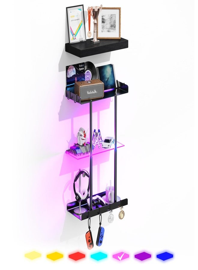 Vervida® Bathroom Towel Storage Rack, LED Towel Racks for Bathroom Wall Mounted 22.7 inch with 15 inch Floating Shelf Can Holds 6 Large Towels, Wall Towel Rack for Rolled Towels, Black - Image 1