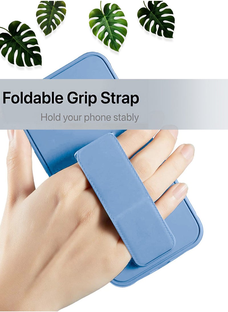 Wtech - Apple iPhone 16 2024 Hand Grip Foldable Magnetic Kickstand Wrist Strap Finger Grip with Built-in Iron Case Cover - Sky Blue - Image 1