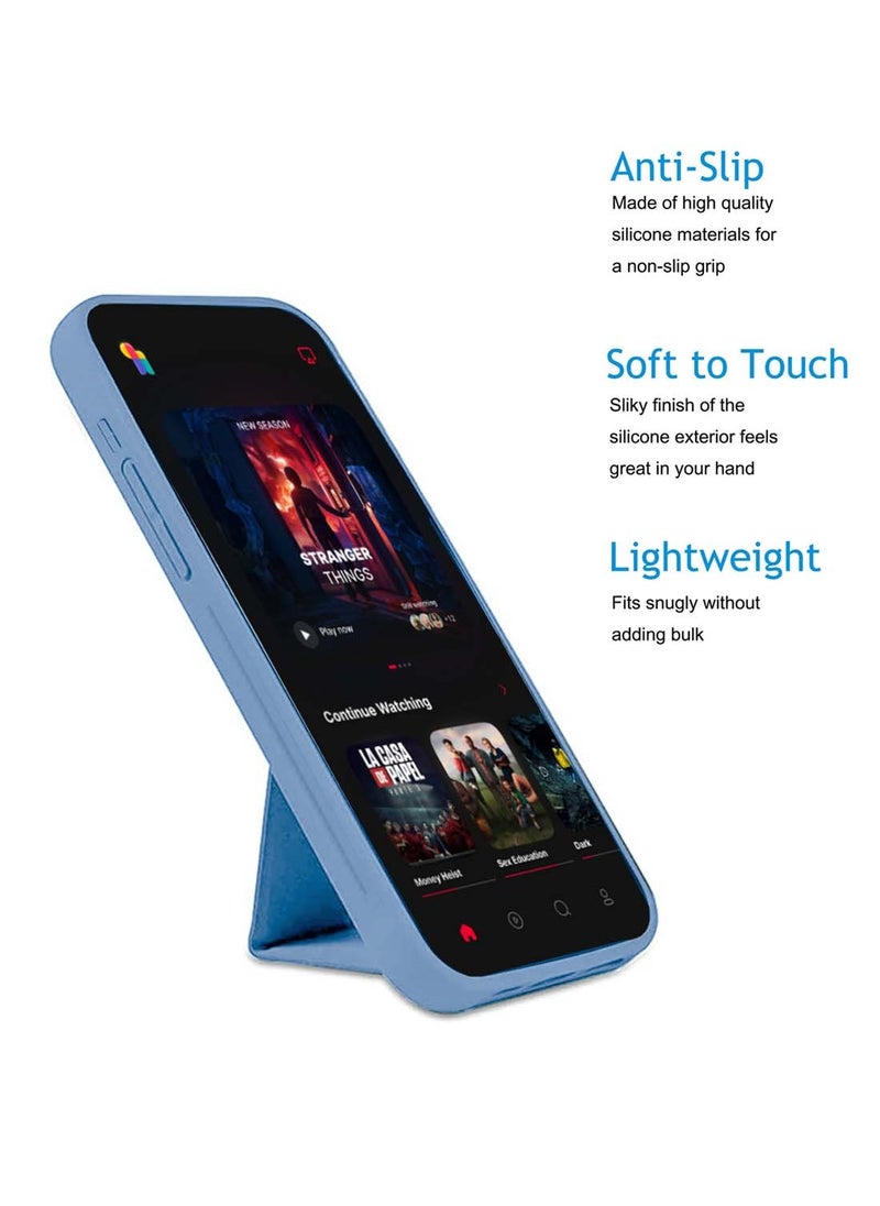 Wtech - Apple iPhone 16 2024 Hand Grip Foldable Magnetic Kickstand Wrist Strap Finger Grip with Built-in Iron Case Cover - Sky Blue - Image 1