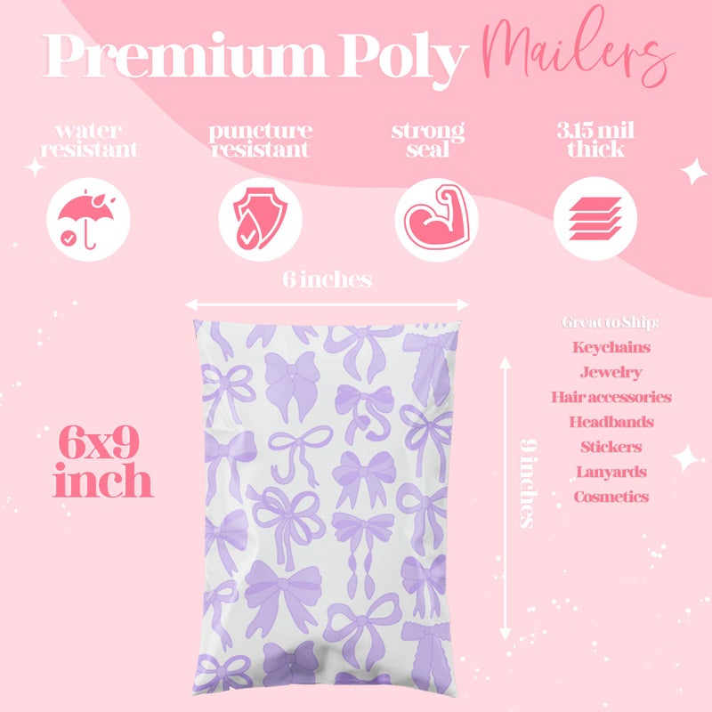 Pretty Package Store 10x13 Designer Poly Mailer 100 Pack Heavy Duty Waterproof Self Seal Shipping Bags for Small Business Large Mailing Envelopes Bulk Tear Resistant Packaging Purple Bows - Image 3