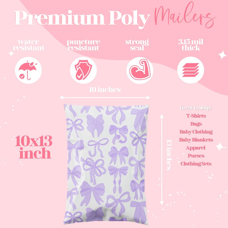 Pretty Package Store 10x13 Designer Poly Mailer 100 Pack Heavy Duty Waterproof Self Seal Shipping Bags for Small Business Large Mailing Envelopes Bulk Tear Resistant Packaging Purple Bows - Image 4