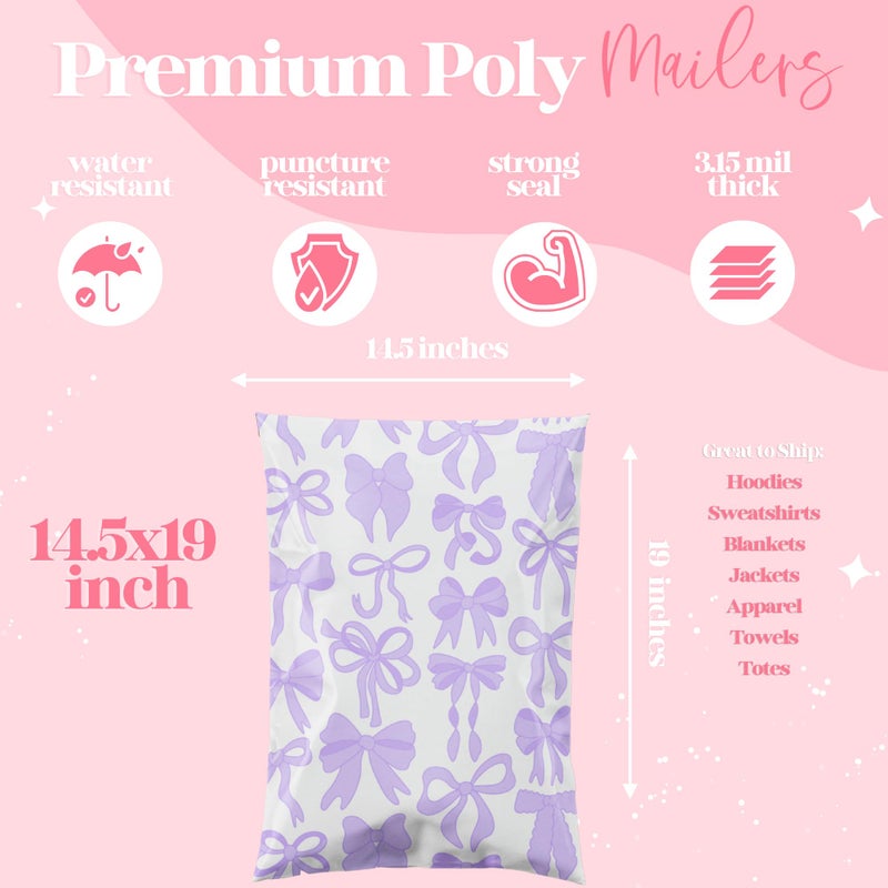 Pretty Package Store 10x13 Designer Poly Mailer 100 Pack Heavy Duty Waterproof Self Seal Shipping Bags for Small Business Large Mailing Envelopes Bulk Tear Resistant Packaging Purple Bows - Image 5