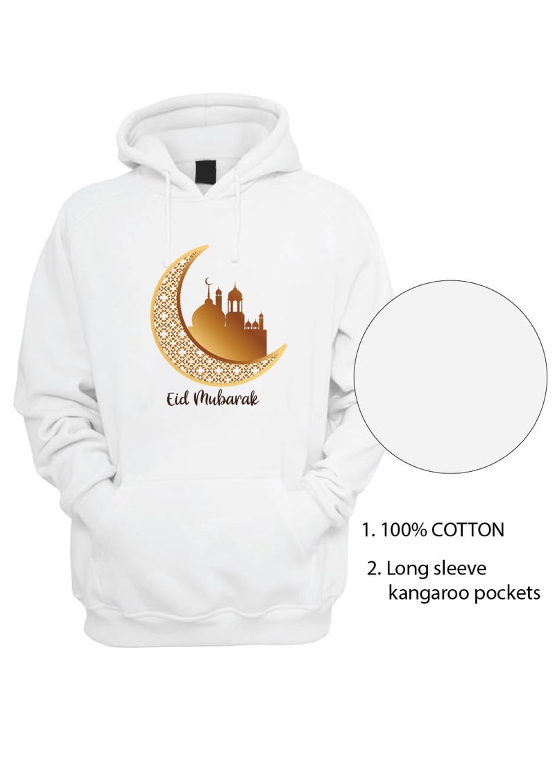 PRINTSHOP4ME Eid Mubarak Hoodie for Both Men and Women - Soft Cotton Pullover - Long Sleeve with Drawstring and Kangaroo Pockets - Perfect for Travel - Celebrate Eid in Style  - Image 5
