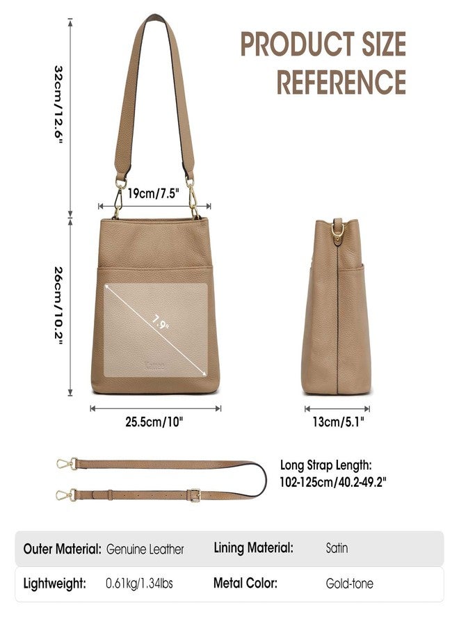 Kattee Leather Handbags for Women, Soft Shoulder Tote Bucket Bags Crossbody Purses with 2 Straps (Apricot) - Image 4