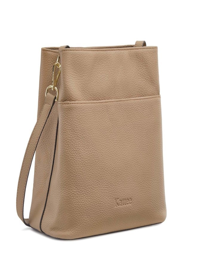Kattee Leather Handbags for Women, Soft Shoulder Tote Bucket Bags Crossbody Purses with 2 Straps (Apricot) - Image 1