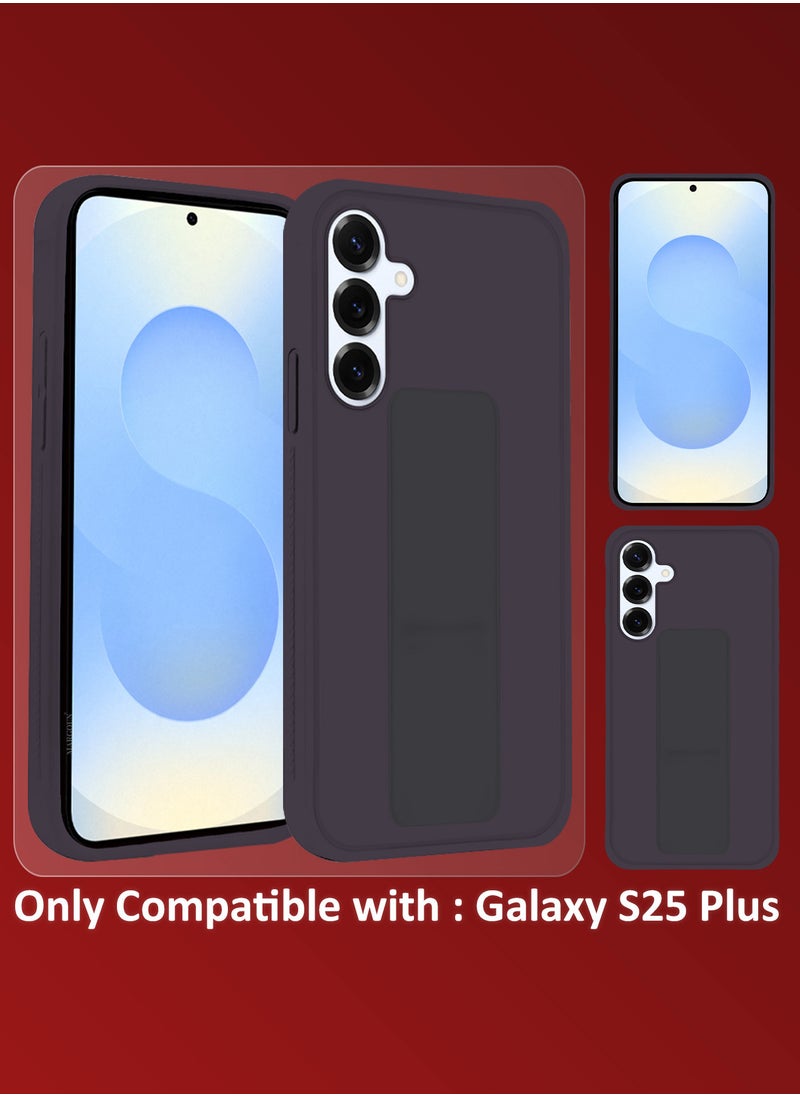 CATANES Galaxy S25 Plus 2Packs Case Silicone with Stand Function Finger Grip Case Cover with 1 Shock Proof Screen Protector / Dark Purple  - Image 3