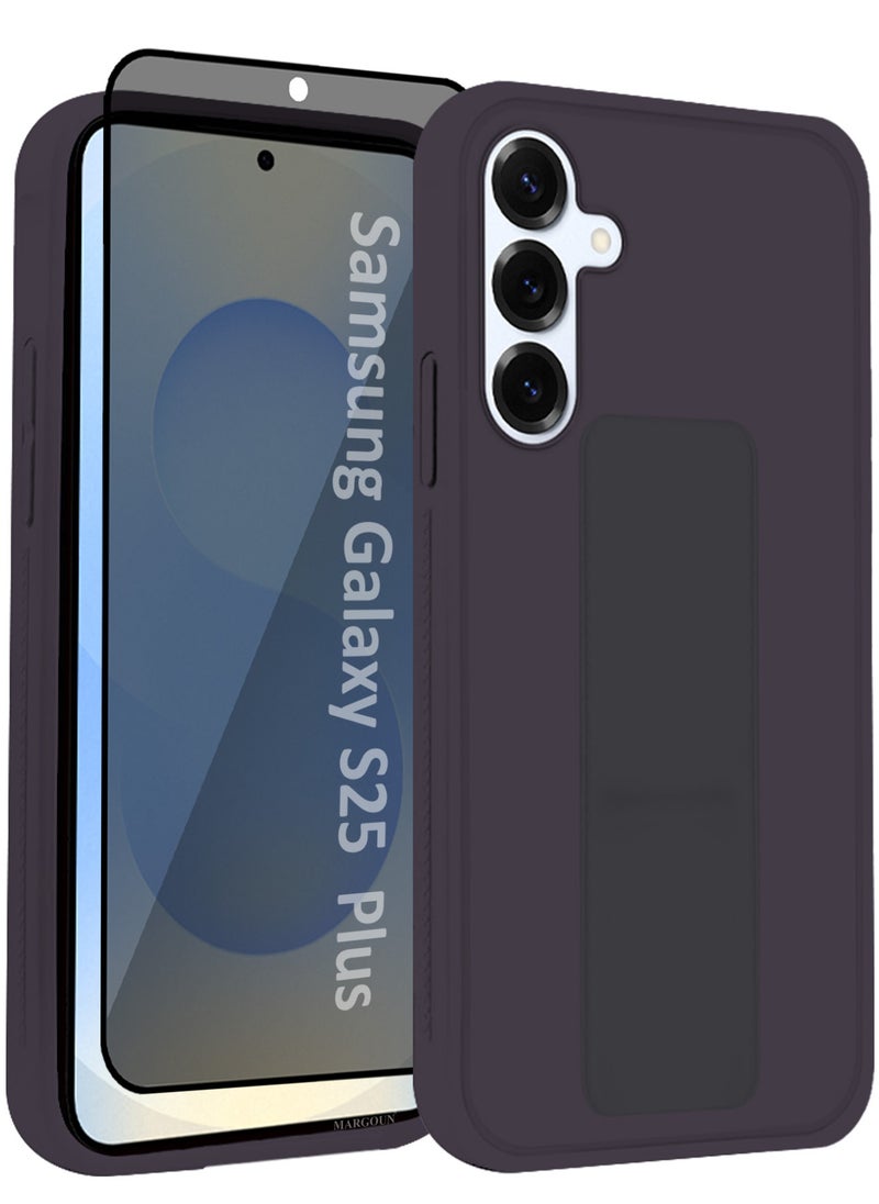 CATANES Galaxy S25 Plus 2Packs Case Silicone with Stand Function Finger Grip Case Cover with 1 Shock Proof Screen Protector / Dark Purple  - Image 4