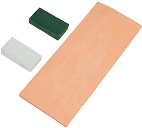 Grandslam Double side 8" x 3" Leather Strop with Dual-sidedt Tape, Green & White Polishing Compound Kit for Honing & Sharpening Knives, Kitchen & Chef Knives, Straight razor, Wood Carving Chisels - Image 1