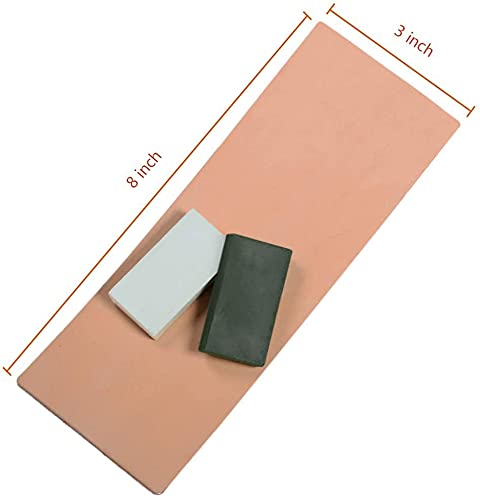 Grandslam Double side 8" x 3" Leather Strop with Dual-sidedt Tape, Green & White Polishing Compound Kit for Honing & Sharpening Knives, Kitchen & Chef Knives, Straight razor, Wood Carving Chisels - Image 2