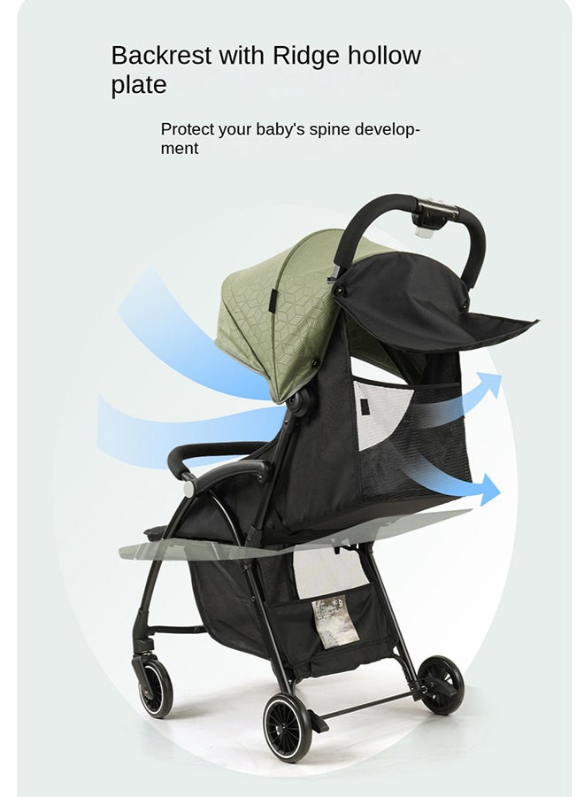 BABYCARA One click Ultra-lightweight And Portable Sit-down Foldable Suspension Shock-absorbing Four-wheel Baby Stroller 0 To 3 Year Green - Image 4