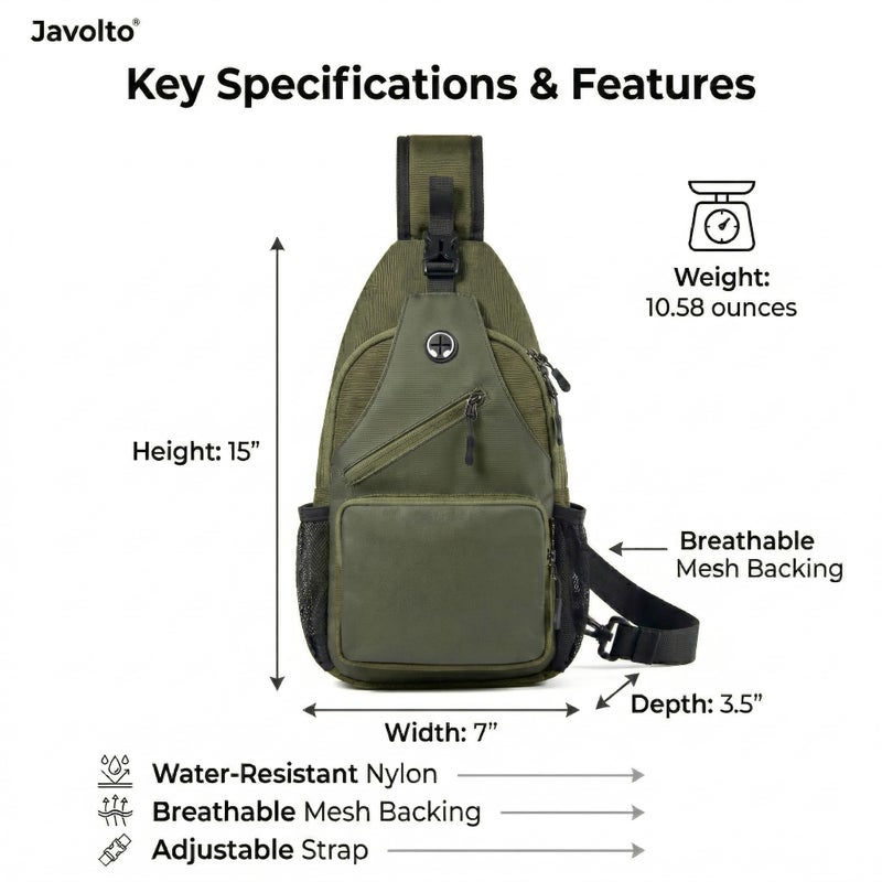 Javolto Sling Bag for Men Crossbody Backpack, Small Sling Backpack Mens Shoulder Bag, Casual Daypack Hiking Bag for Travel - Image 3